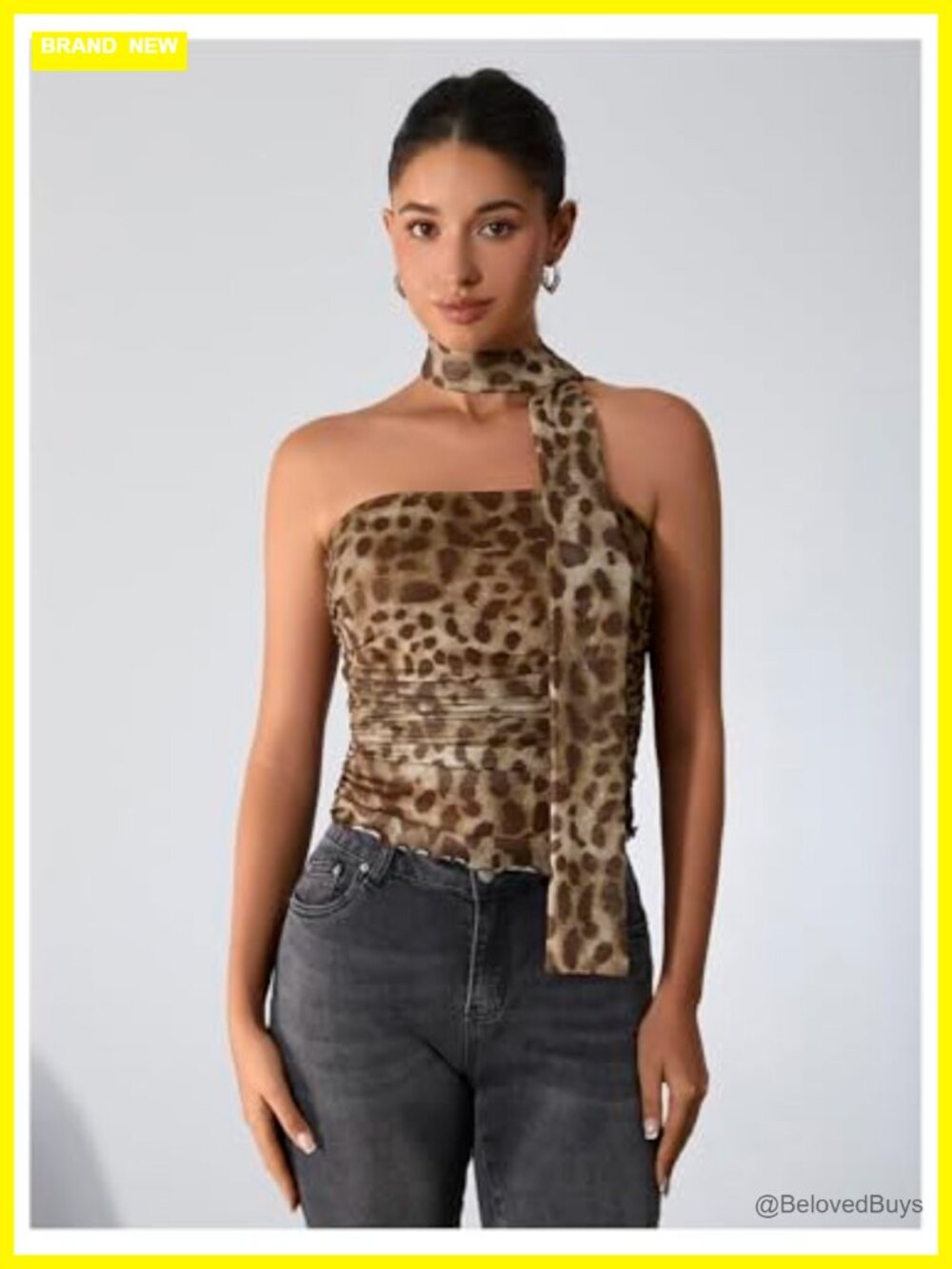 Cheetah Print Halter Mesh Tube Top - Going Out Tops for Women - Picture 3 of 7